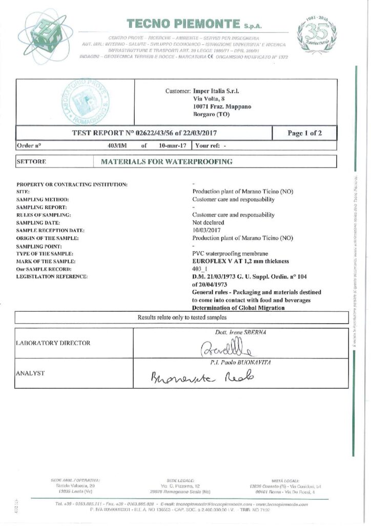 thumbnail of EUROFLEX V AT 1,2 mm Toxicity Certificate
